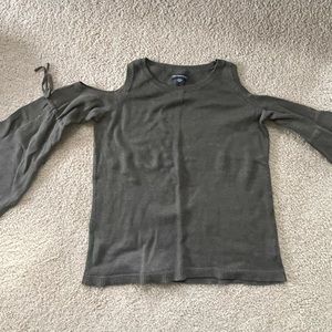 Olive colored sweater with cold shoulders. From American Eagle. Size small.